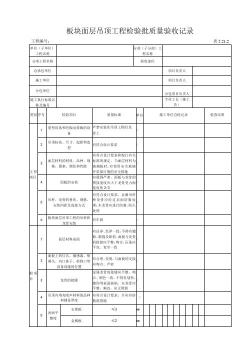 5212 板块面层吊顶工程检验批质量验收记录