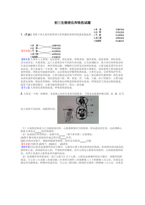 初三生物消化和吸收试题
