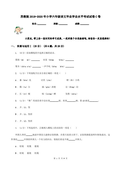 苏教版2019-2020年小学六年级语文毕业学业水平考试试卷C卷