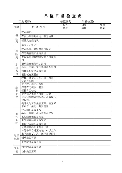 吊 篮 日 常 检 查 表