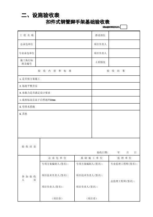 扣件式钢管脚手架基础验收表GDAQ209020101