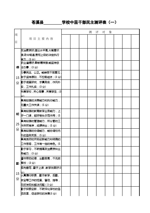 学校中层干部民主测评表(一)