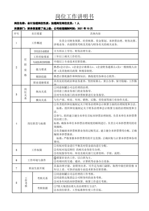 公司财务管理岗位说明书全套