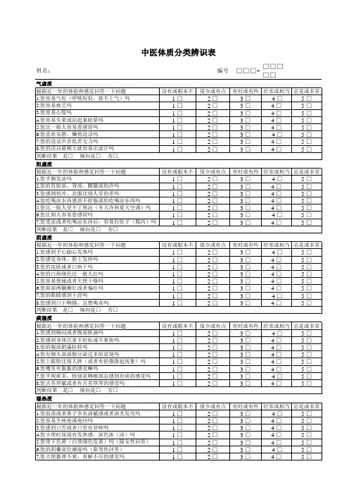 中医体质辨识表