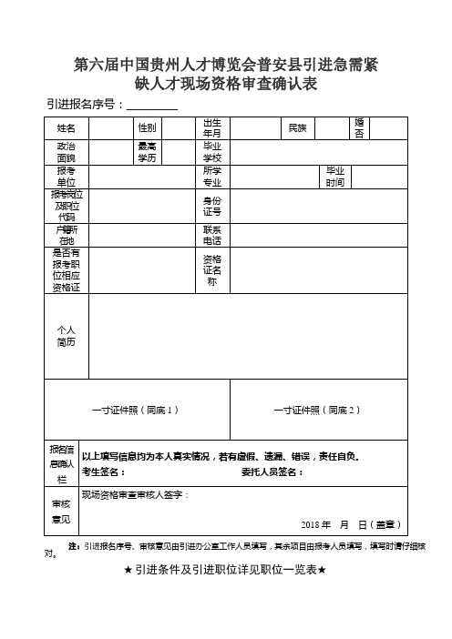 中国贵州人才博览会普安县引进急需紧缺人才现场资格