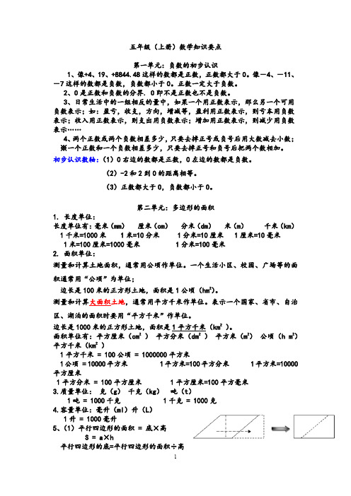 五上数学知识点1-5单元