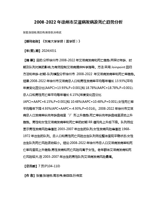 2008-2022年徐州市艾滋病发病及死亡趋势分析