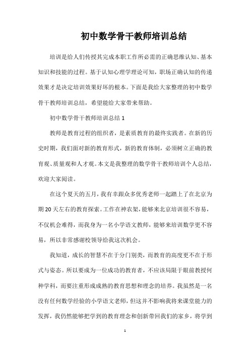 初中数学骨干教师培训总结