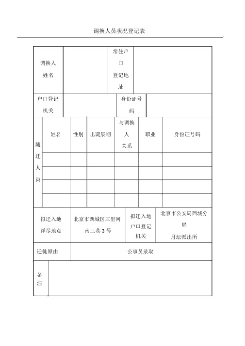 《调动人员情况登记表》