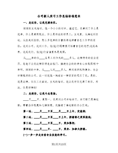 公司新人实习工作总结标准范本（3篇）