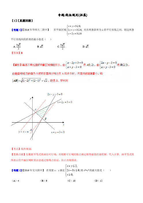 上海市各市区2017届高三数学二轮专题复习专题_线性规划(拓展)-解析版