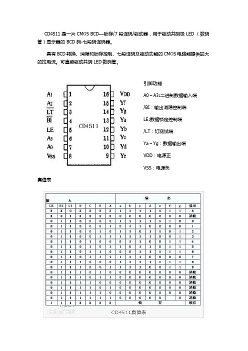 CD4511引脚功能及真值表