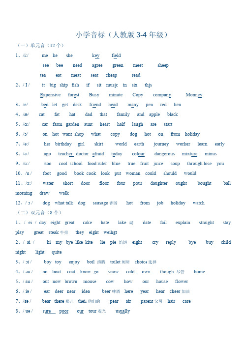 人教版小学英语音标学习资料(适合3-4年级)