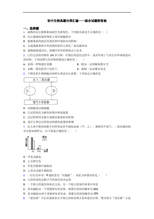 初中生物真题分类汇编——综合试题附答案