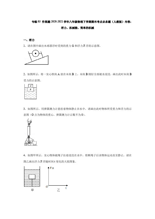 专练03 作图题-2020-2021学年八年级物理下学期期末考点必杀题(人教版)内容：浮力、机械能、简单的机械