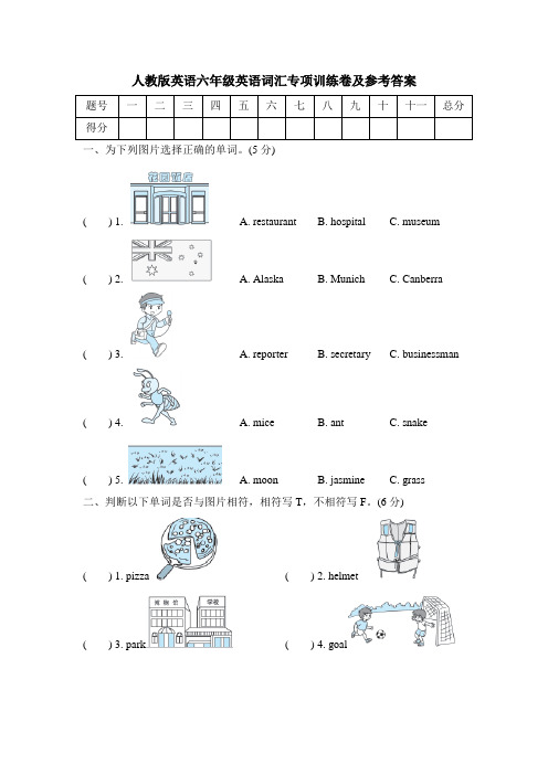 人教版英语六年级英语词汇专项训练卷及参考答案