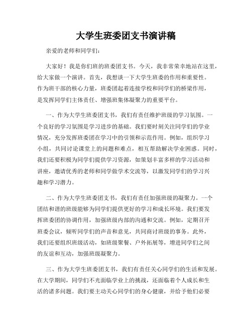 大学生班委团支书演讲稿