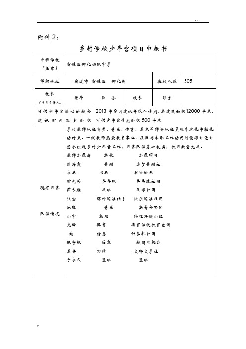 乡村学校少年宫项目申请报告书