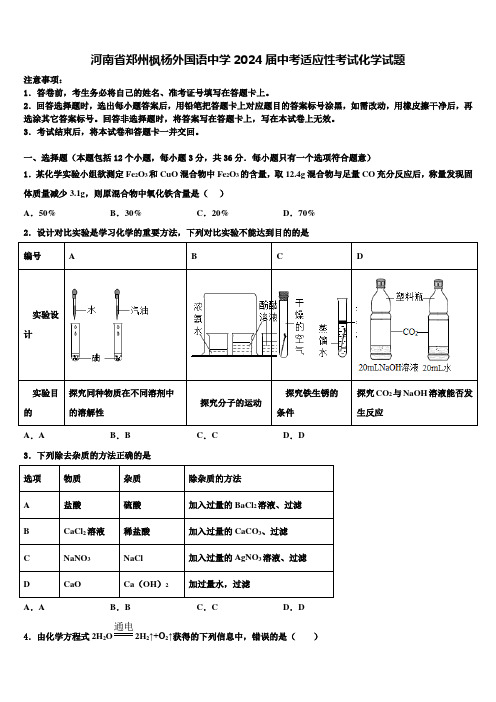 河南省郑州枫杨外国语中学2024届中考适应性考试化学试题含解析