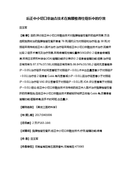 后正中小切口非融合技术在胸腰椎脊柱骨折中的疗效