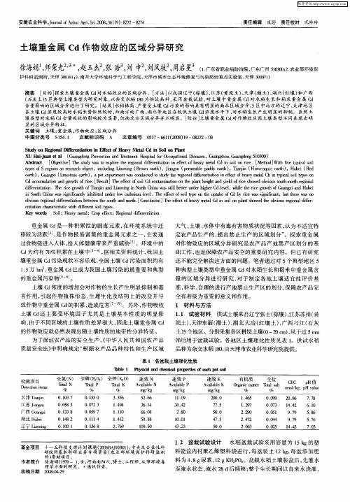 土壤重金属Cd作物效应的区域分异研究