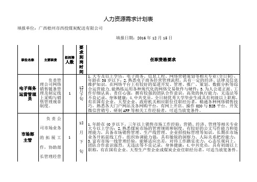 人力资源需求计划表