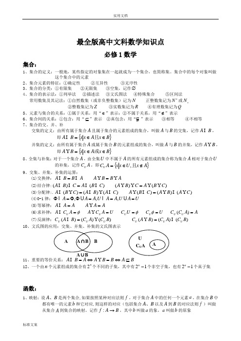 全面版高中文科数学知识点归纳