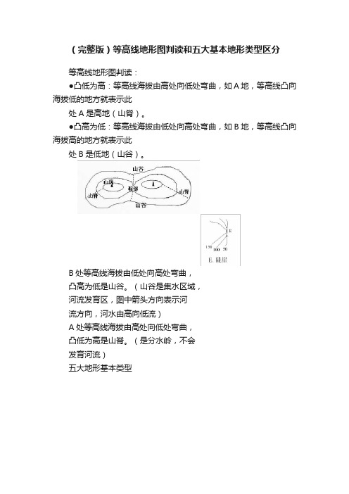 （完整版）等高线地形图判读和五大基本地形类型区分