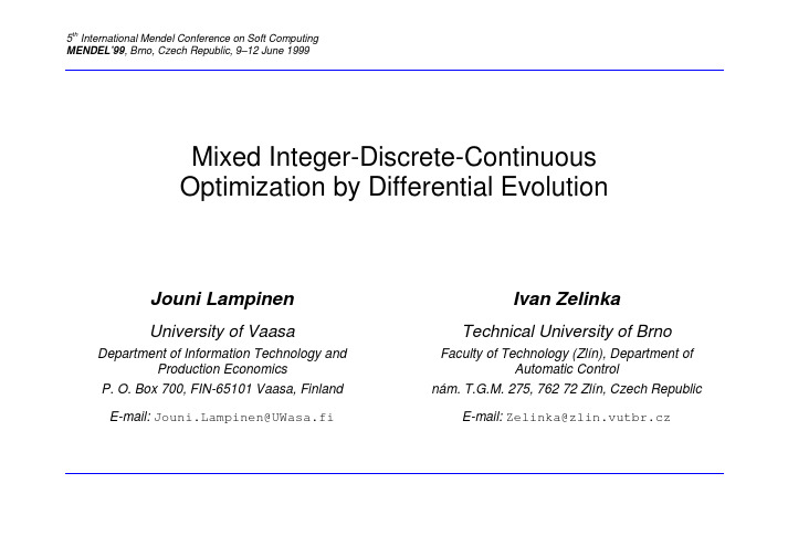 Mixed Integer-Discrete-Continuous Optimization by Differential Evolution, Part 1 the optimi