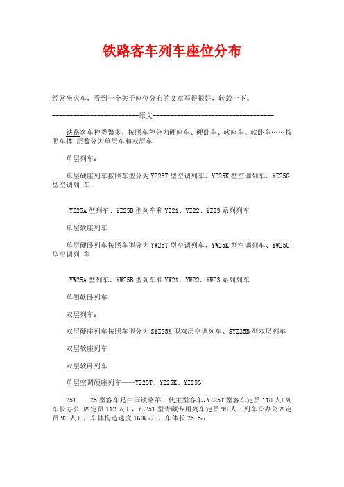 铁路客车列车座位分布