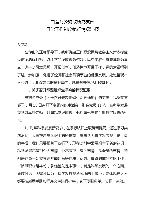 党组织日常工作制度执行情况汇报