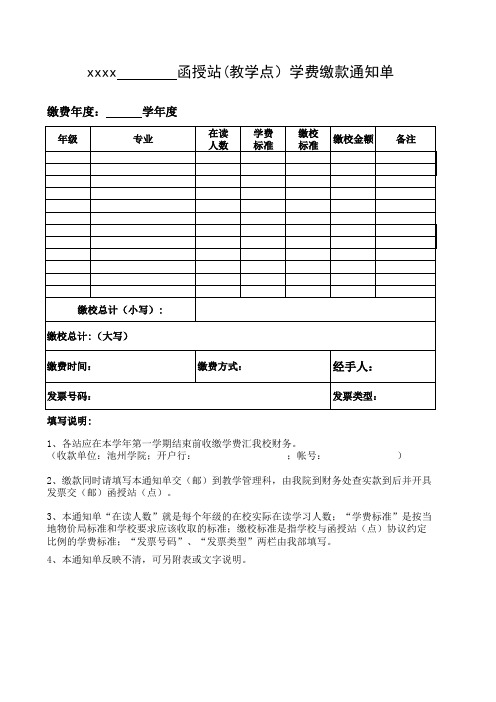 xxxx函授站(点)学费缴款通知单