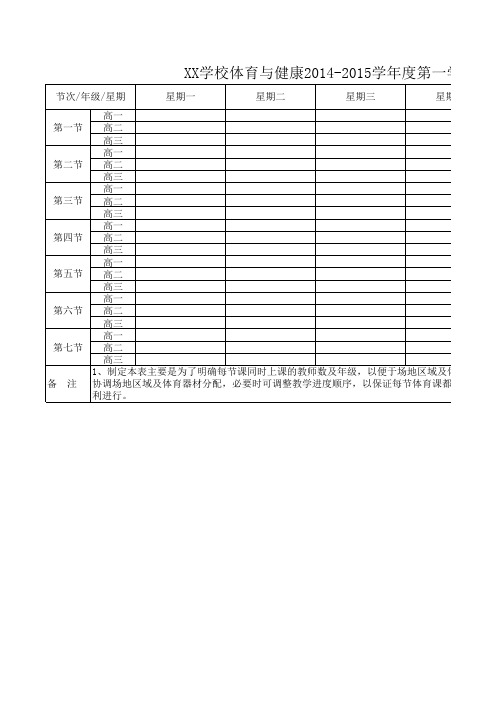 学校体育与健康2014-2015学年度第一学期课程总表