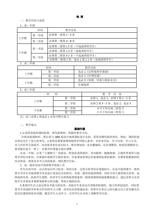 XX学校高中地理教学指导意见