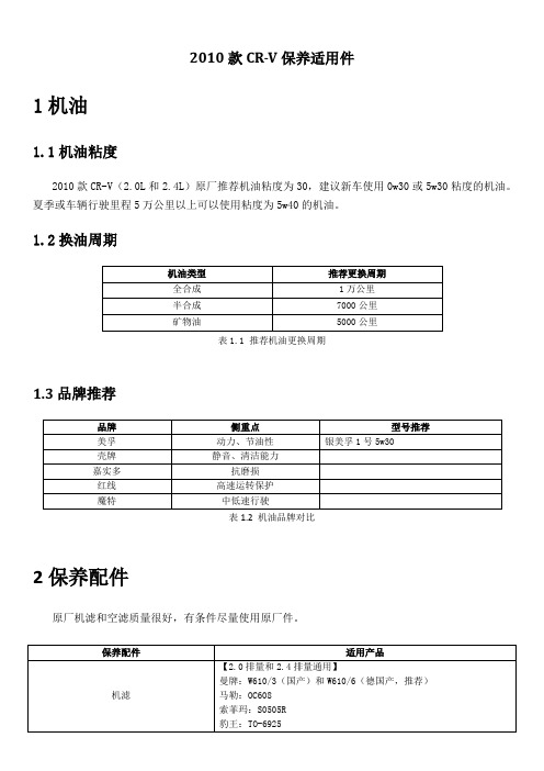 2010款CRV保养适用件