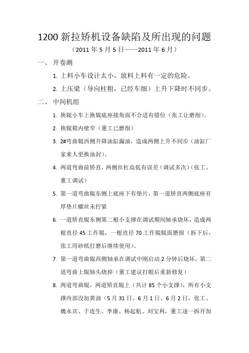 1200新拉矫机设备缺陷及所出现的问题