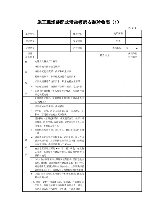 活动板房及施工机具安装验收表