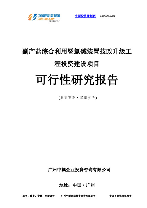 副产盐综合利用暨氯碱装置技改升级工程投资建设项目可行性研究报告-广州中撰咨询