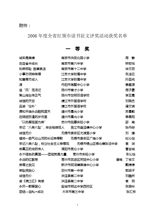 2006年度全省红领巾读书征文评奖活动获奖名单