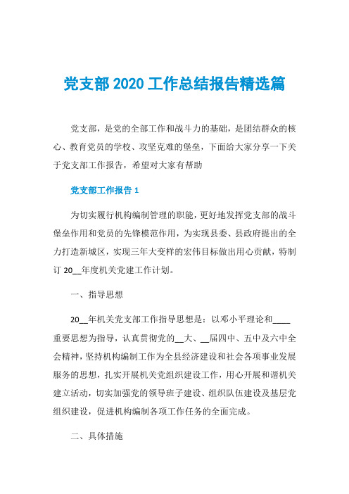 党支部2020工作总结报告精选篇