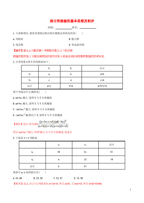 高中数学 专题1.2 独立性检验的基本思想及初步应用练