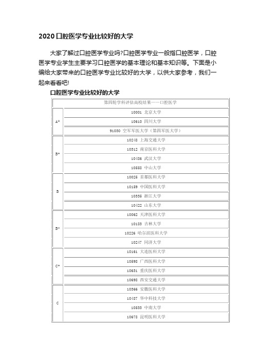 2020口腔医学专业比较好的大学