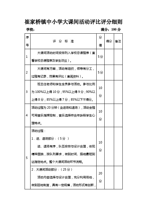 大课间活动评比细则