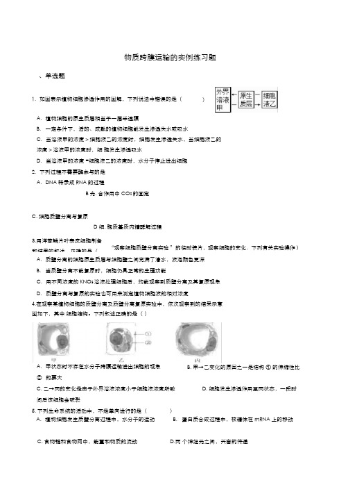 物质跨膜运输的实例练习题