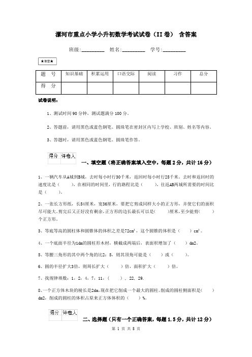 漯河市重点小学小升初数学考试试卷(II卷) 含答案