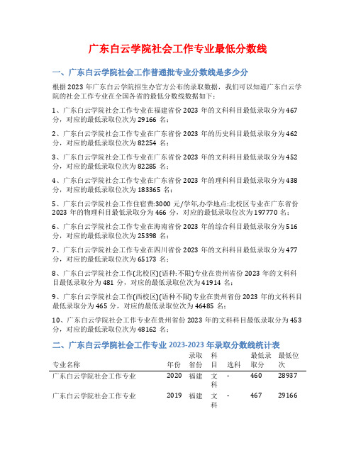 广东白云学院社会工作专业最低分数线