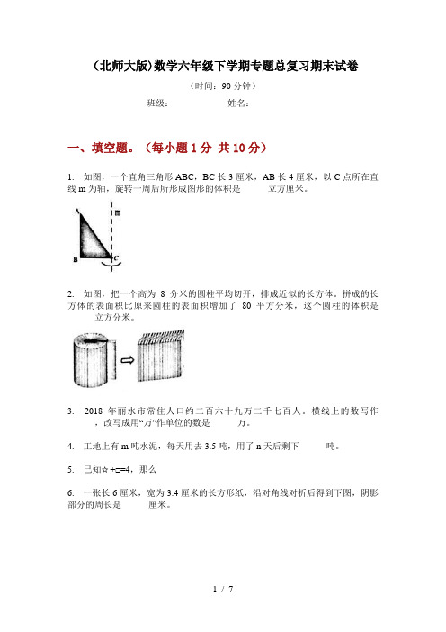 (北师大版)数学六年级下学期专题总复习期末试卷
