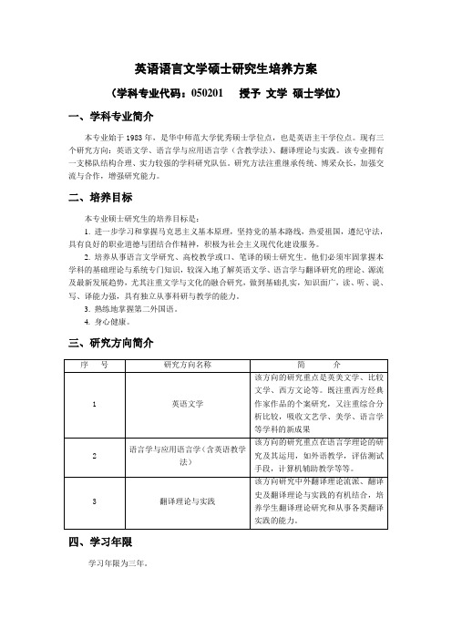 英语语言文学硕士研究生培养方案