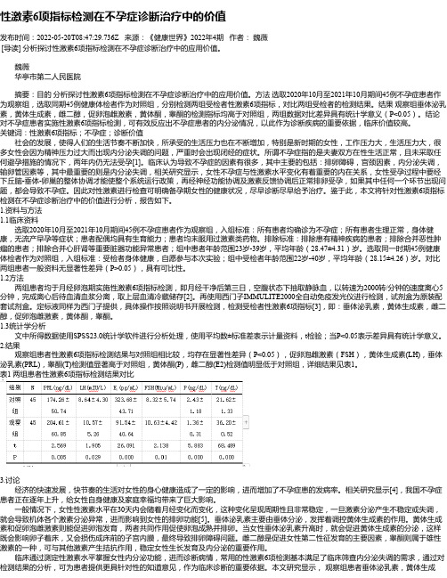 性激素6项指标检测在不孕症诊断治疗中的价值