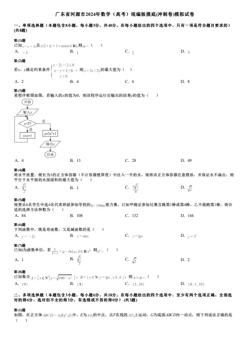 广东省河源市2024年数学(高考)统编版摸底(冲刺卷)模拟试卷